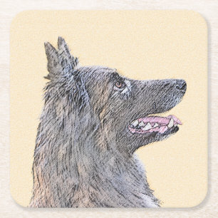 Dessous De Verre Carré Peinture belge Tervuren - Cute Original Chien Art