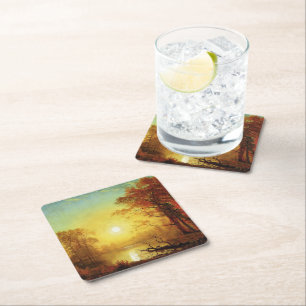 Dessous De Verre Carré Peinture d'Albert Bierstadt, Lever de soleil,
