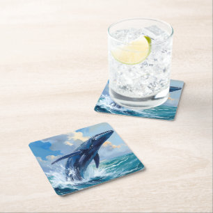 Dessous De Verre Carré Peinture d'animal océanique baleine bleue