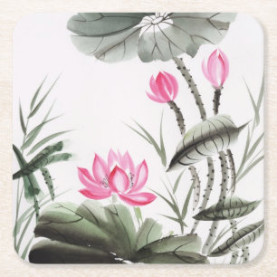 Dessous De Verre Carré Peinture d'aquarelle de fleur de Lotus