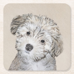 Dessous De Verre Carré Peinture de chiot Havanese - Art original de chien