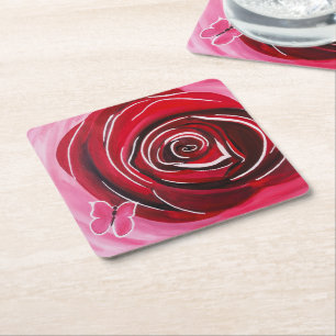 Dessous De Verre Carré Peinture de rose papillon par Alfred Fox