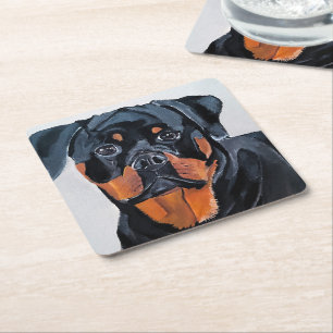 Dessous De Verre Carré Peinture de Rottweiler par Alfred Fox
