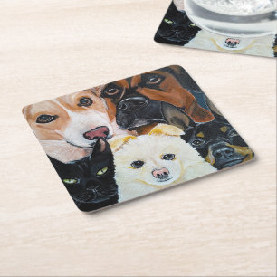 Dessous De Verre Carré Peinture de selfie d'animal de compagnie par Alfre
