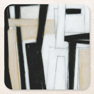 Dessous De Verre Carré Peinture noire et blanche abstraite