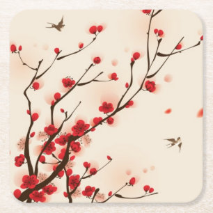 Dessous De Verre Carré Peinture orientale de style, fleur au printemps 2
