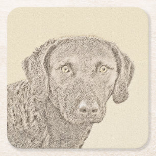Dessous De Verre Carré Peinture originale de chien par Retriever de Chesa