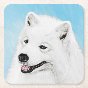 Dessous De Verre Carré Peinture Samoyed - Cute Original Chien Art