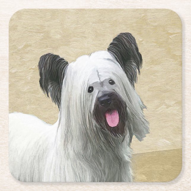 Dessous De Verre Carré Peinture Skye Terrier - Cute Original Chien Art (Devant)