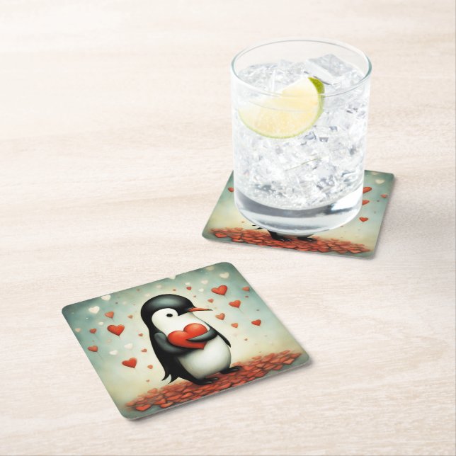 Dessous De Verre Carré Penguin Love 1 (En situation)