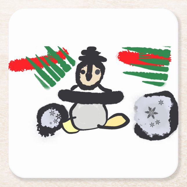 Dessous De Verre Carré Penguin rock Christmas  (Devant)
