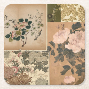 Dessous De Verre Carré Peonies roses et art antique Rose