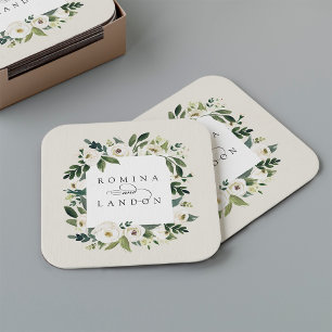 Dessous De Verre Carré Peony blanc   Mariage de cadre floral personnalisé