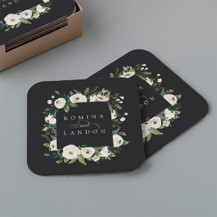 Dessous De Verre Carré Peony blanc   Mariage de cadre floral personnalisé