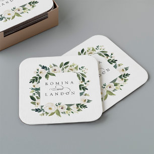 Dessous De Verre Carré Peony blanc Mariage de cadre floral personnalisé
