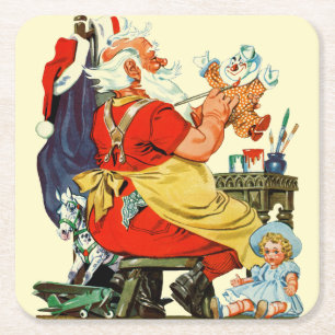 Dessous De Verre Carré Père Noël au travail