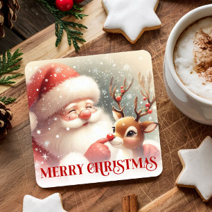 Dessous De Verre Carré Père Noël joyeux Rudolph Boisson de Noël
