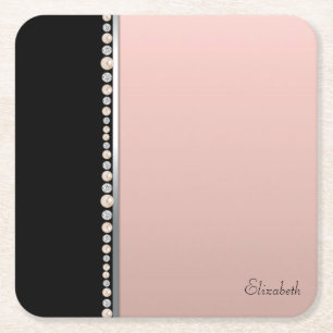 Dessous De Verre Carré Perles Élégantes de Style Noir Rose