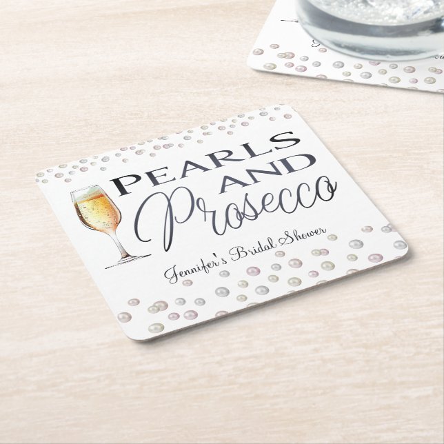Dessous De Verre Carré Perles et Prosecco pour une Mariée (Incliné)