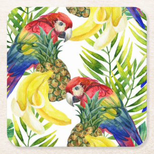 Dessous De Verre Carré Perroquets et fruit tropical