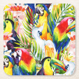 Dessous De Verre Carré Perroquets et palmettes
