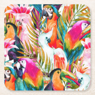 Dessous De Verre Carré Perroquets et palmettes 2