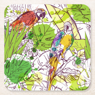 Dessous De Verre Carré Perroquets tropicaux