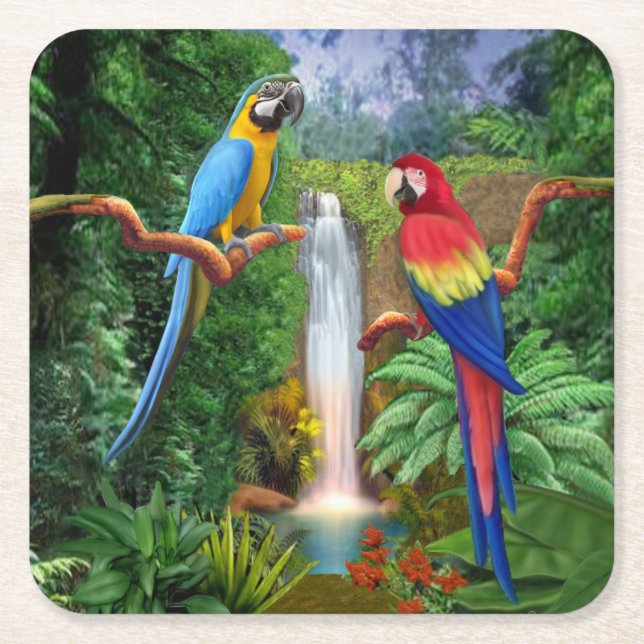 Dessous De Verre Carré Perroquets tropicaux d'ara (Devant)