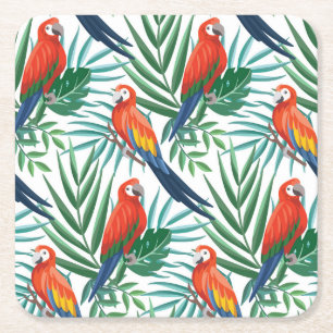 Dessous De Verre Carré Perroquets tropicaux : Palmier luxuriant sans tran