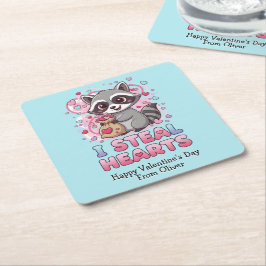 Dessous De Verre Carré Personalized Cute Raccoon Classroom Valentine