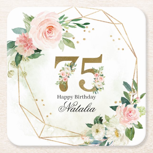 Dessous De Verre Carré Personalized Gold & Floral 75th Custom (Devant)