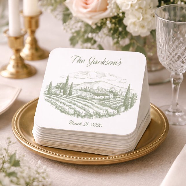 Dessous De Verre Carré Personalized Vineyard Wedding Coasters  (Créateur téléchargé)