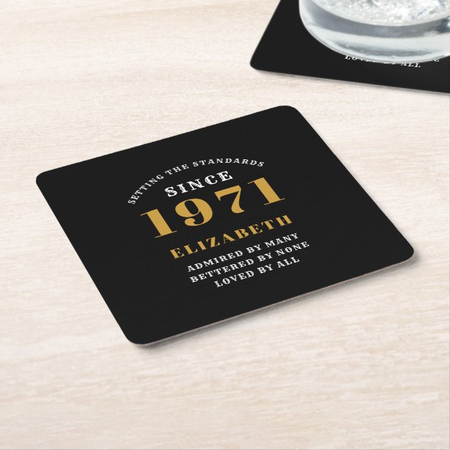 Dessous De Verre Carré Personnalisé 50e anniversaire 1971 Black Gold pour (Incliné)