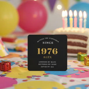 Dessous De Verre Carré Personnalisé 50e anniversaire Né 1976 Black Gold