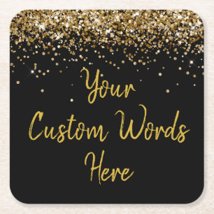 Dessous De Verre Carré Personnalisé Black & Gold fête d'anniversaire Favo