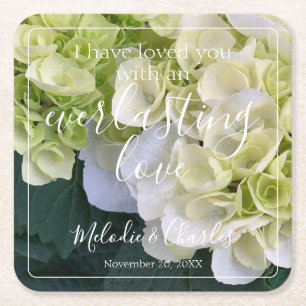 Dessous De Verre Carré Personnalisé Custom White Hydrangea Élégant Amour