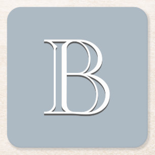 Dessous De Verre Carré Personnalisé Monogramme initial doux bleu & blanc