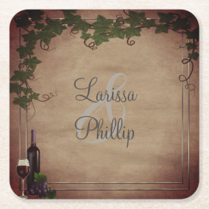 Dessous De Verre Carré Personnalisé Rustic Vineyard Mariage