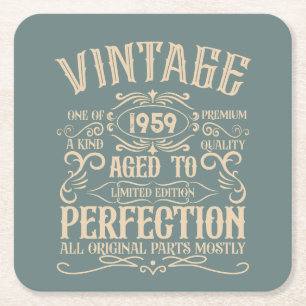 Dessous De Verre Carré Personnalisé vintage 65e anniversaire whiskey thèm