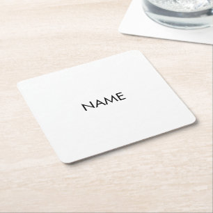 Dessous De Verre Carré Personnaliser avec nom, texte minimaliste noir bla