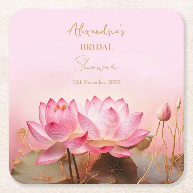 Dessous De Verre Carré Personnaliser Fête des mariées rose Lotus (Devant)
