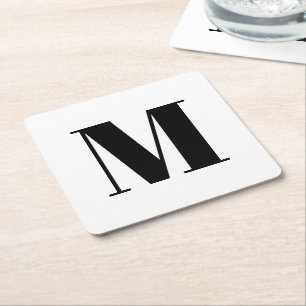 Dessous De Verre Carré Personnaliser monogramme initial noir blanc
