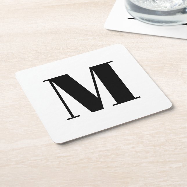 Dessous De Verre Carré Personnaliser monogramme initial noir blanc (Incliné)