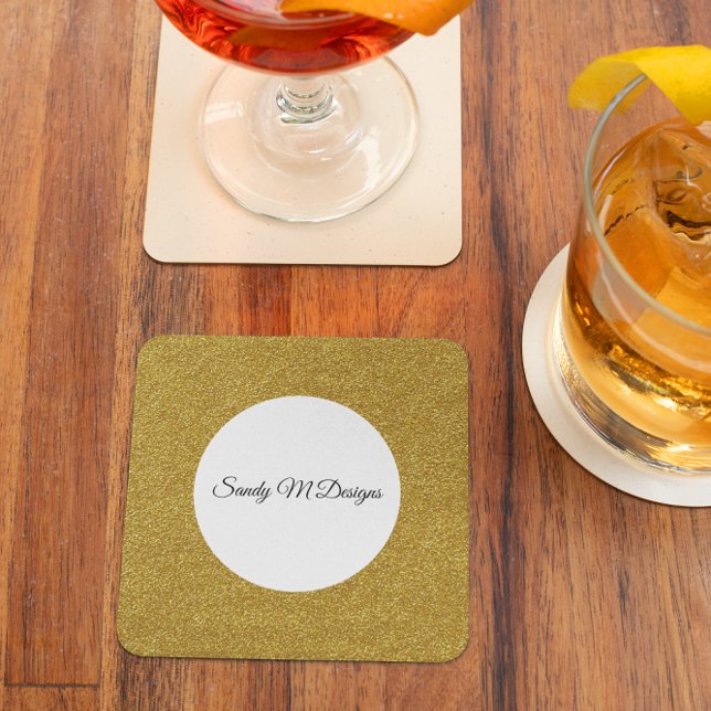Dessous De Verre Carré Personnaliser Parties scintillant Gold Image Votre (Personalize Gold Glitter Frame Image Your Name Square Paper Coaster)