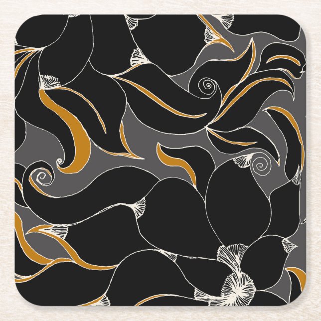 Dessous De Verre Carré Pétales de minuit - Élégant motif floral (Devant)