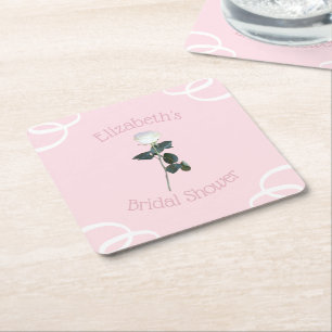 Dessous De Verre Carré Pétales de rose blanche rose mariage