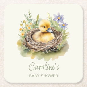 Dessous De Verre Carré Petit Baby shower de canard à canard personnalisé