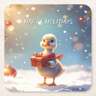 Dessous De Verre Carré Petit Canard Papier Rond de Noël