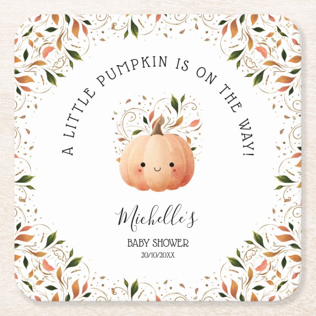 Dessous De Verre Carré Petit Citrouille sur le chemin Chute Baby shower f (Devant)