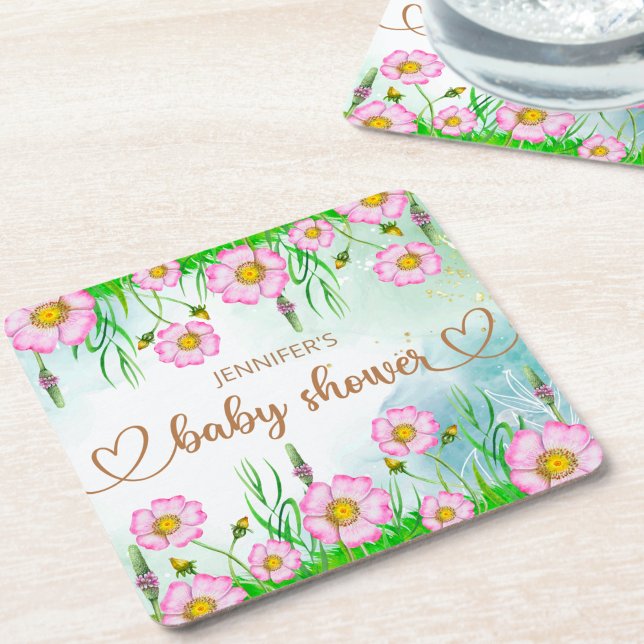 Dessous De Verre Carré Petit Fleur sauvage En Route Baby shower (Créateur téléchargé)